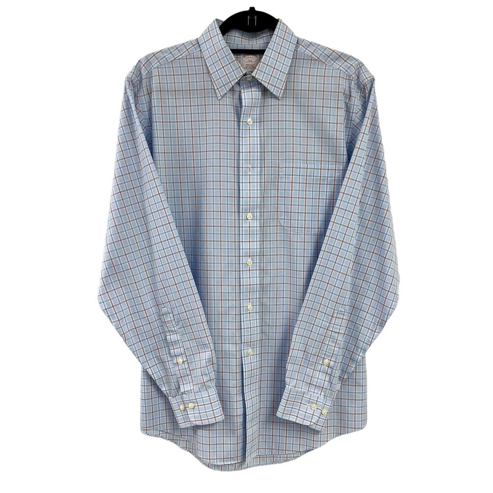 Brooks Brothers Blue White Plaid Long Sleeve Button Down Shirt Medium - Picture 1 of 4